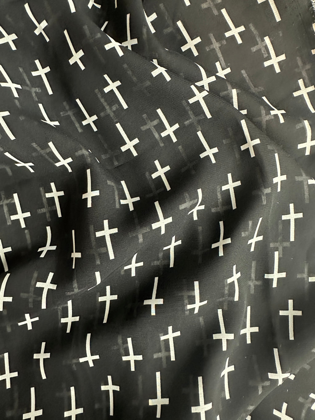 Black and White Cross Chiffon